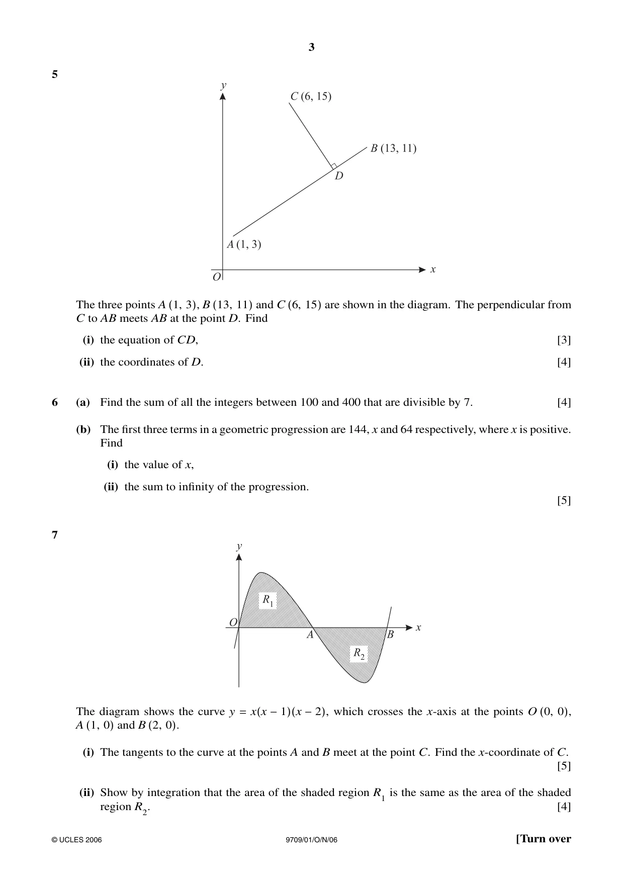 Cambridge A Level Mathematics 9709 2006 Oct/Nov Paper 1 · Variant 1 question paper, page 3 of 4