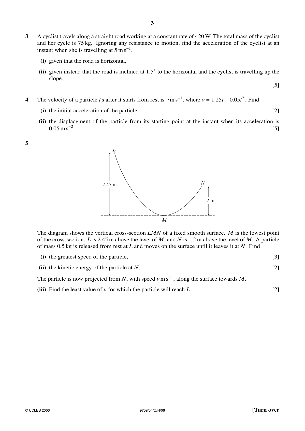 Cambridge A Level Mathematics 9709 2006 Oct/Nov Paper 4 · Variant 1 question paper, page 3 of 4