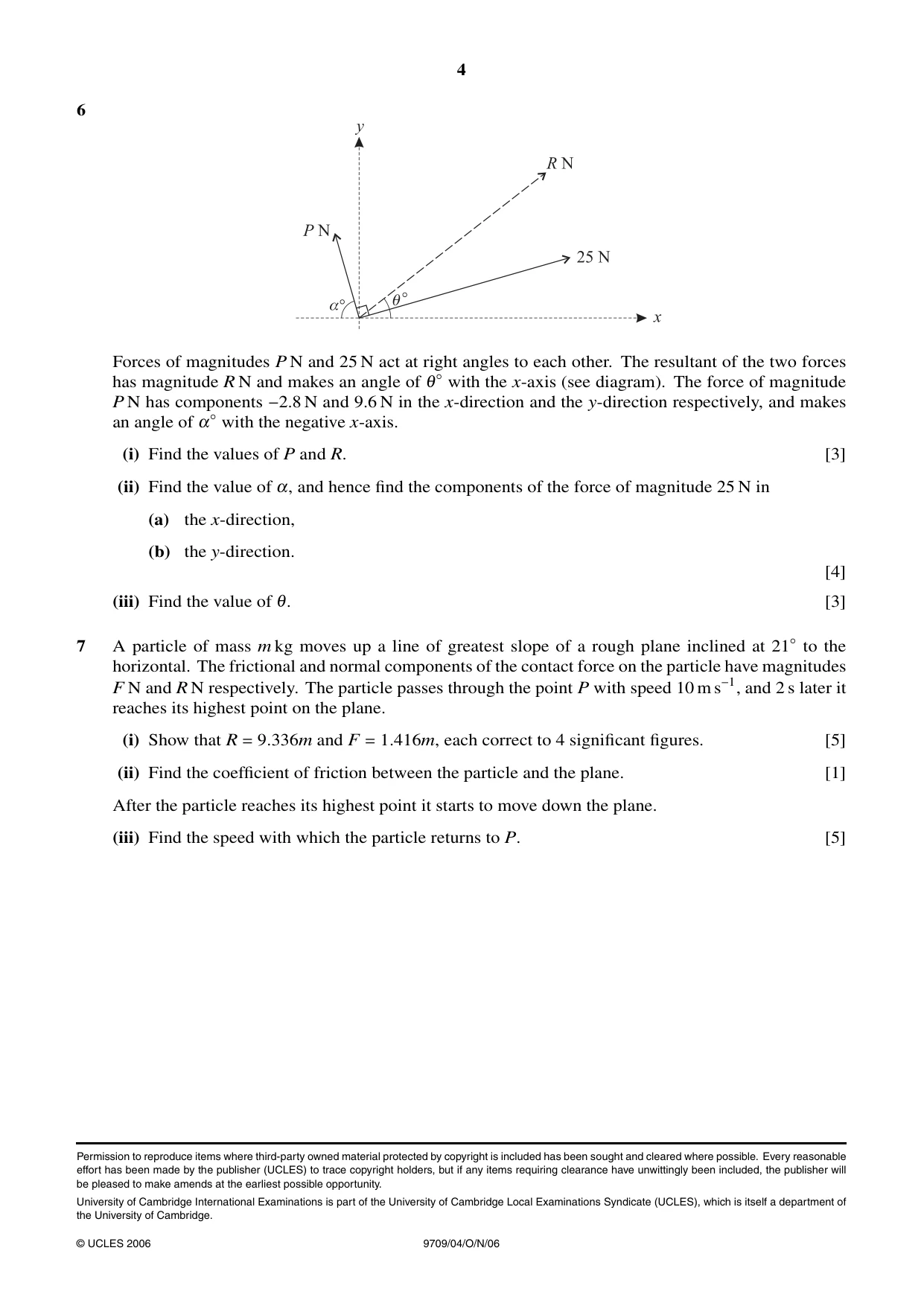 Cambridge A Level Mathematics 9709 2006 Oct/Nov Paper 4 · Variant 1 question paper, page 4 of 4