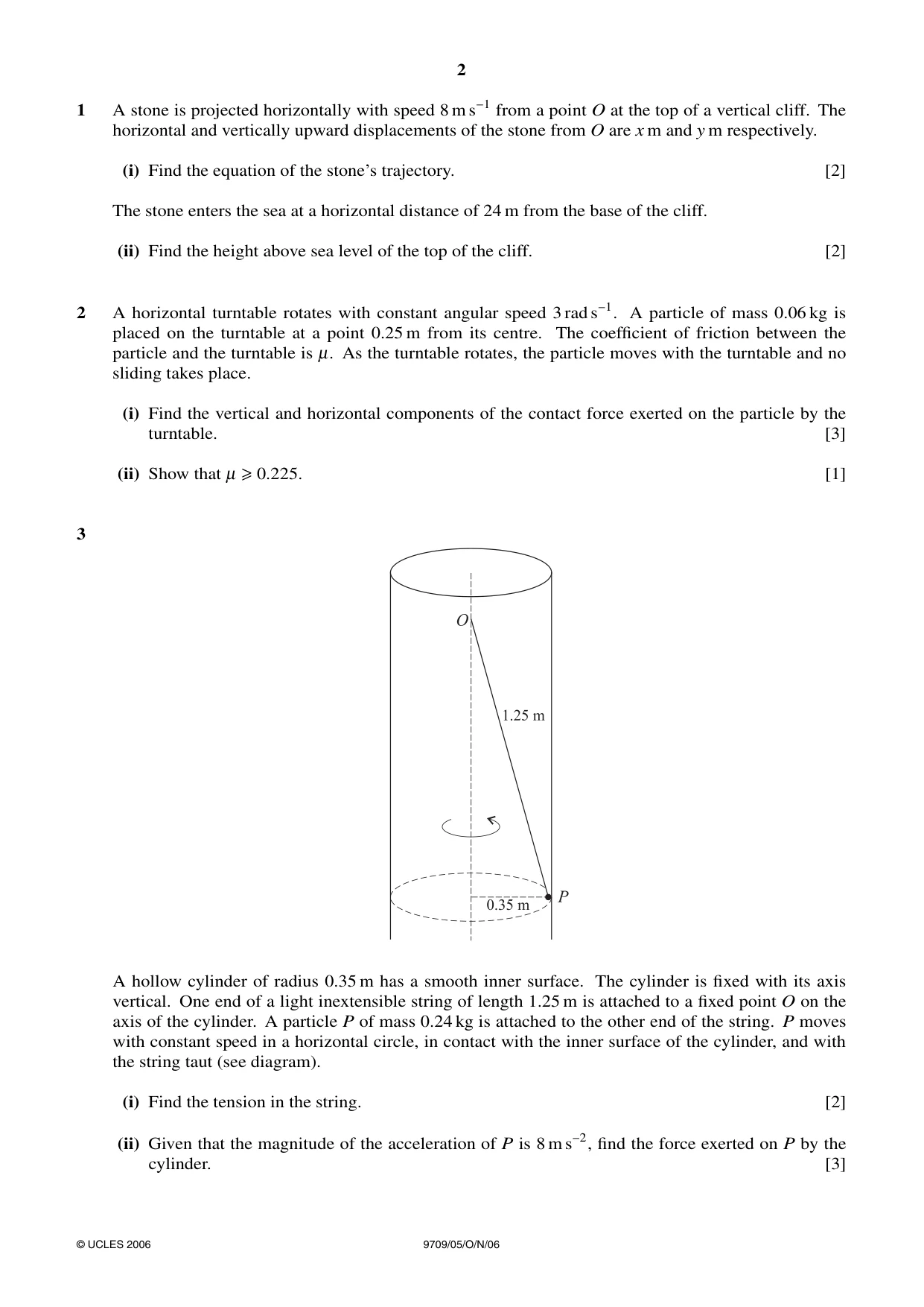 Cambridge A Level Mathematics 9709 2006 Oct/Nov Paper 5 · Variant 1 question paper, page 2 of 4