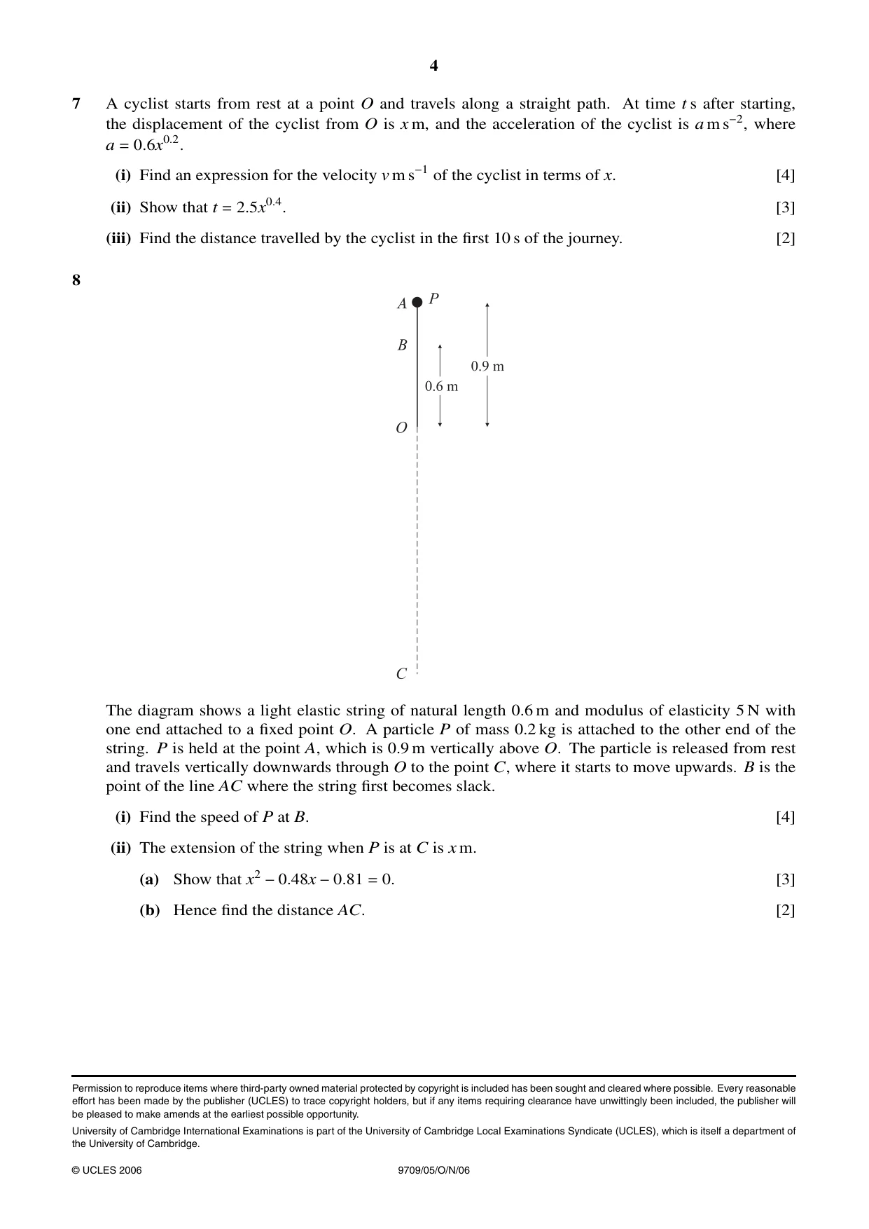 Cambridge A Level Mathematics 9709 2006 Oct/Nov Paper 5 · Variant 1 question paper, page 4 of 4