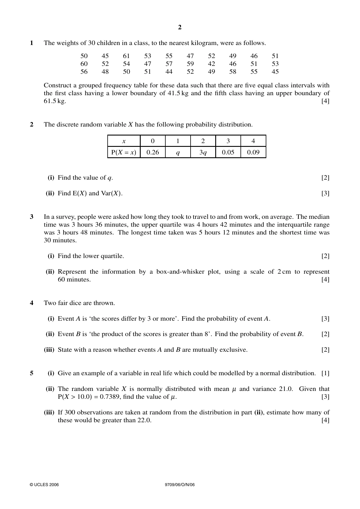Cambridge A Level Mathematics 9709 2006 Oct/Nov Paper 6 · Variant 1 question paper, page 2 of 4