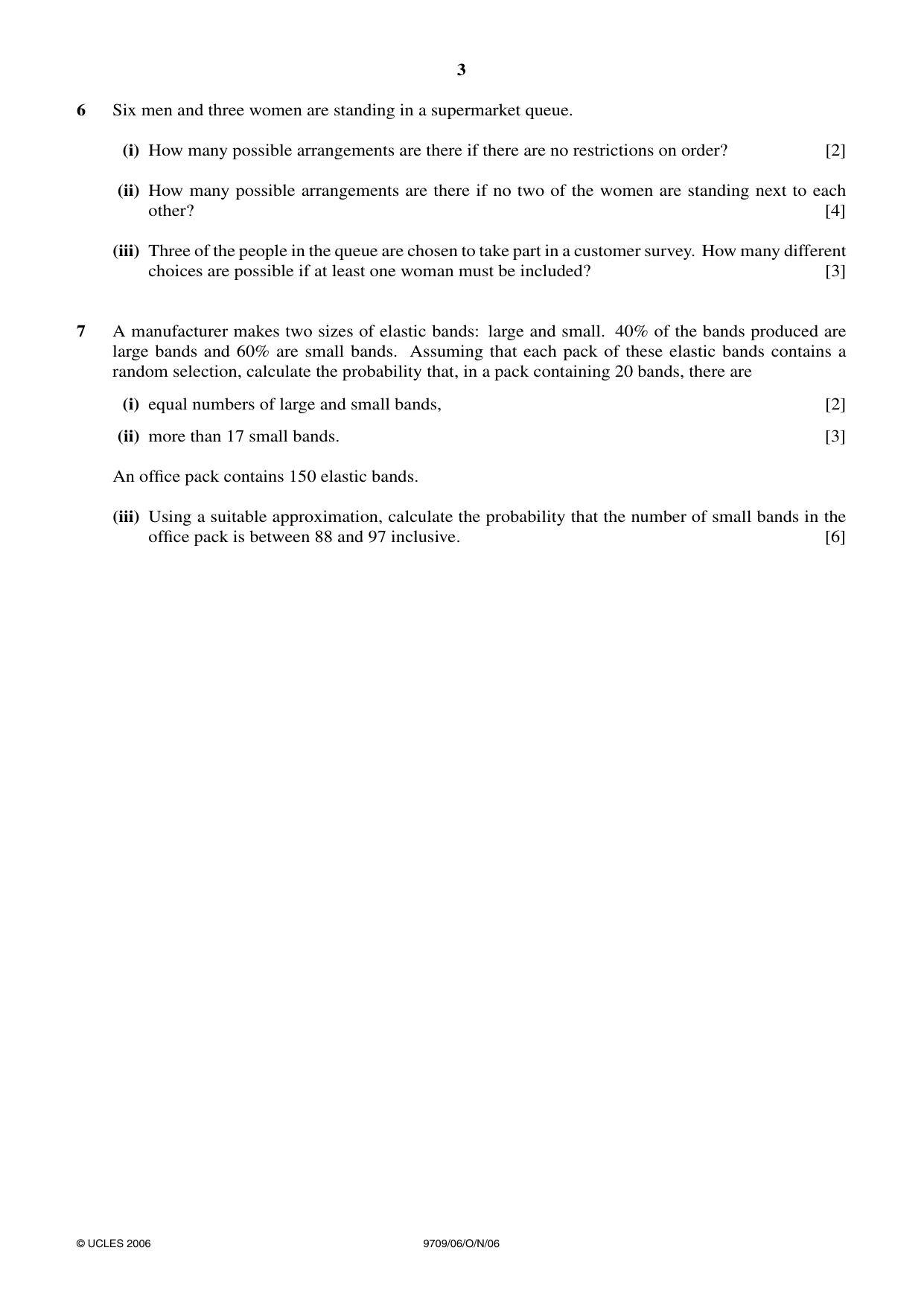 Cambridge A Level Mathematics 9709 2006 Oct/Nov Paper 6 · Variant 1 question paper, page 3 of 4