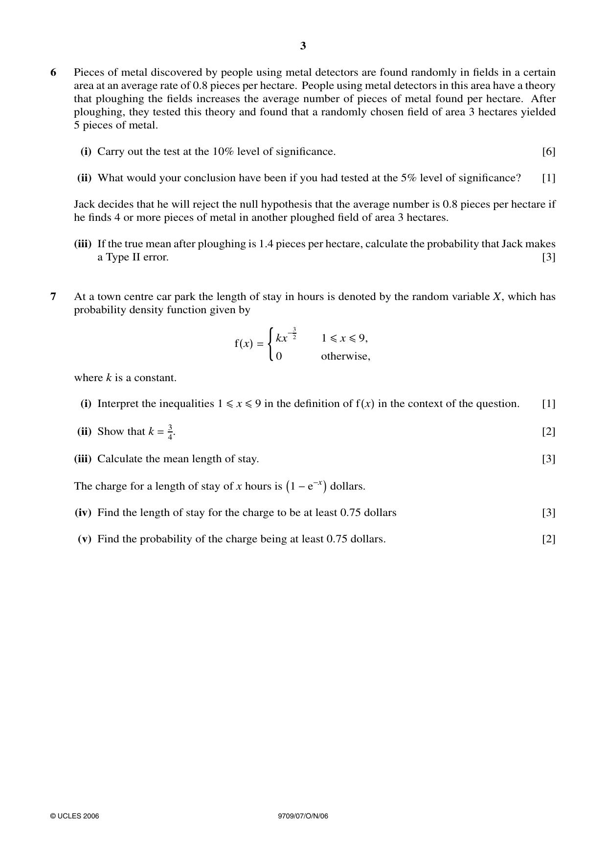 Cambridge A Level Mathematics 9709 2006 Oct/Nov Paper 7 · Variant 1 question paper, page 3 of 4