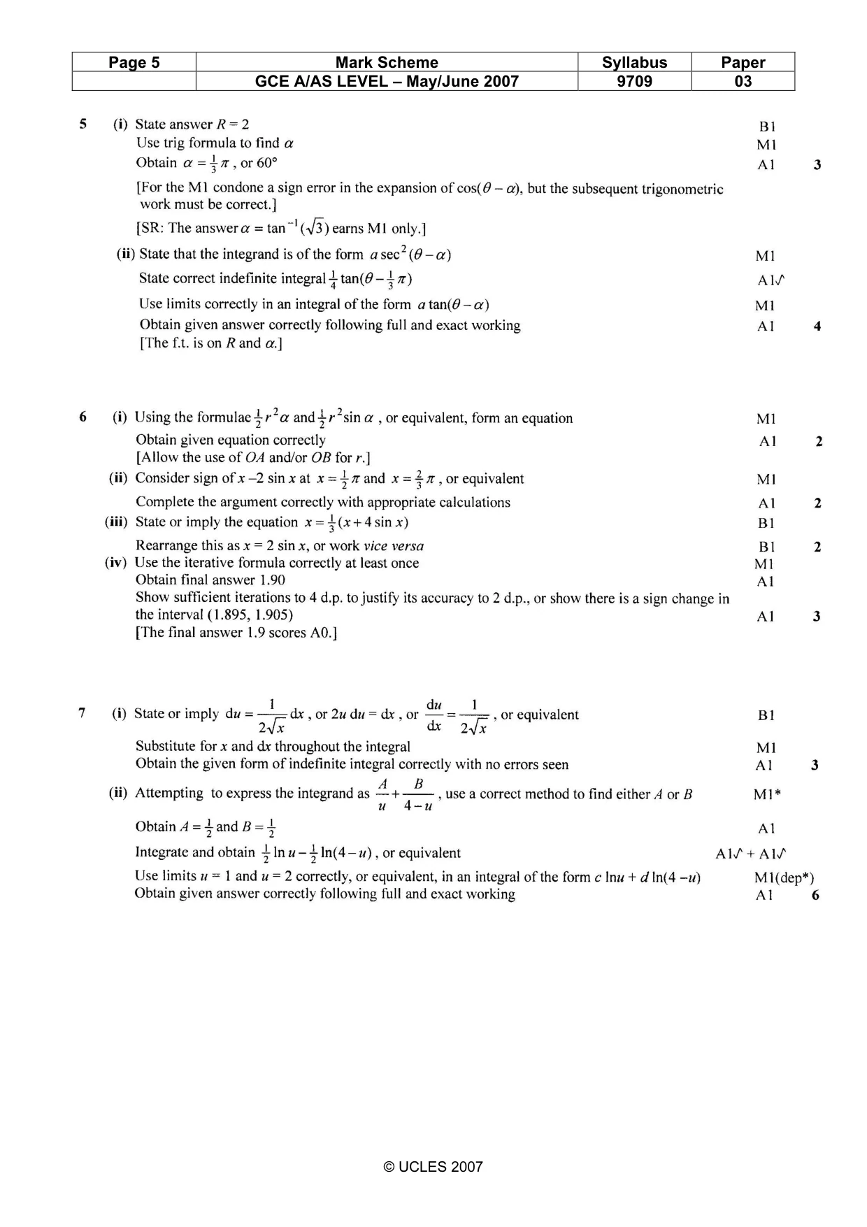 Mark scheme, page 5 of 7