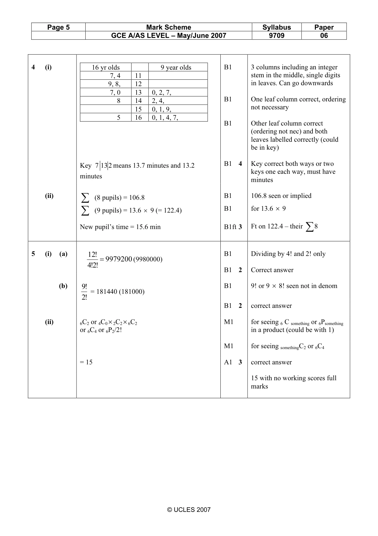 Mark scheme, page 5 of 6