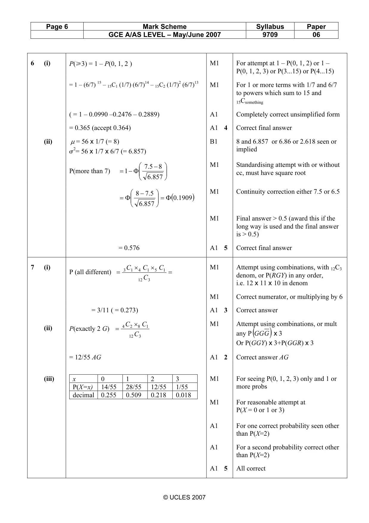 Mark scheme, page 6 of 6