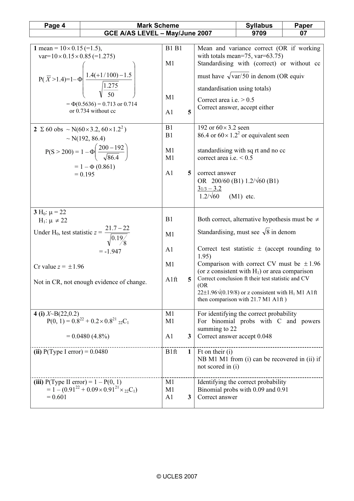 Mark scheme, page 4 of 6