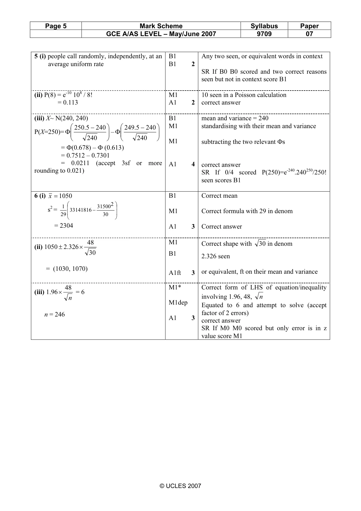 Mark scheme, page 5 of 6