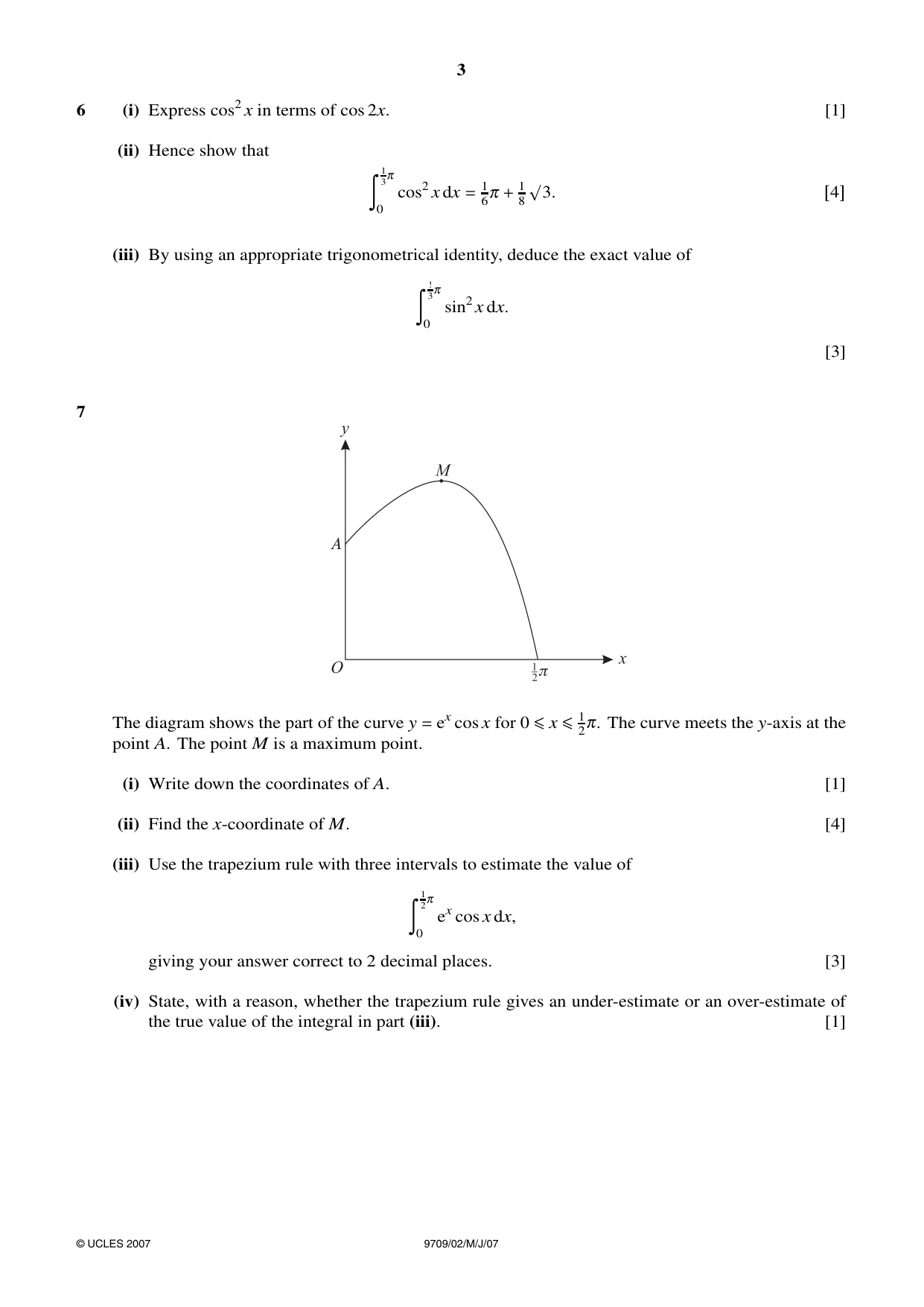 Cambridge A Level Mathematics 9709 2007 May/June Paper 2 · Variant 1 question paper, page 3 of 4