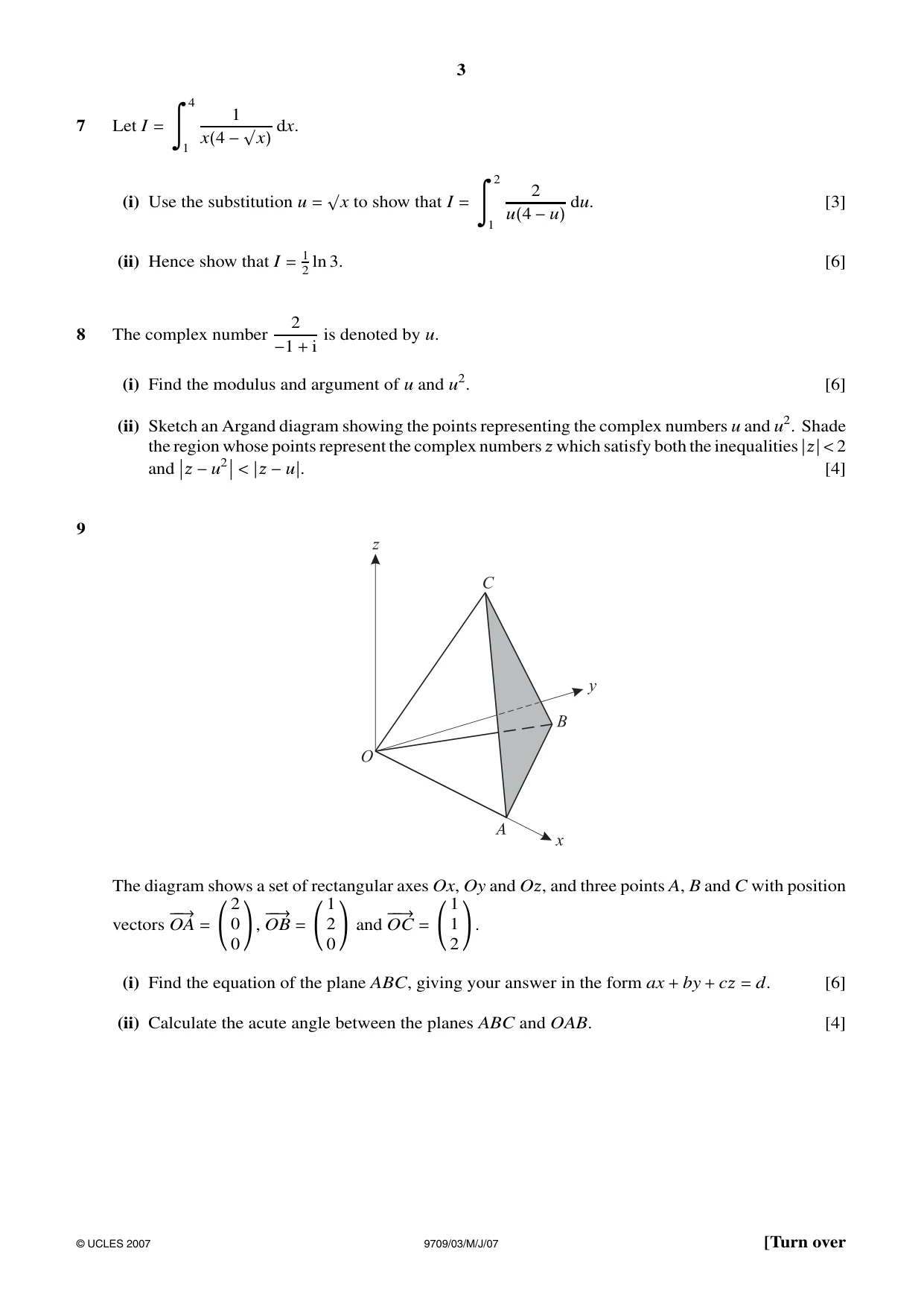 Cambridge A Level Mathematics 9709 2007 May/June Paper 3 · Variant 1 question paper, page 3 of 4