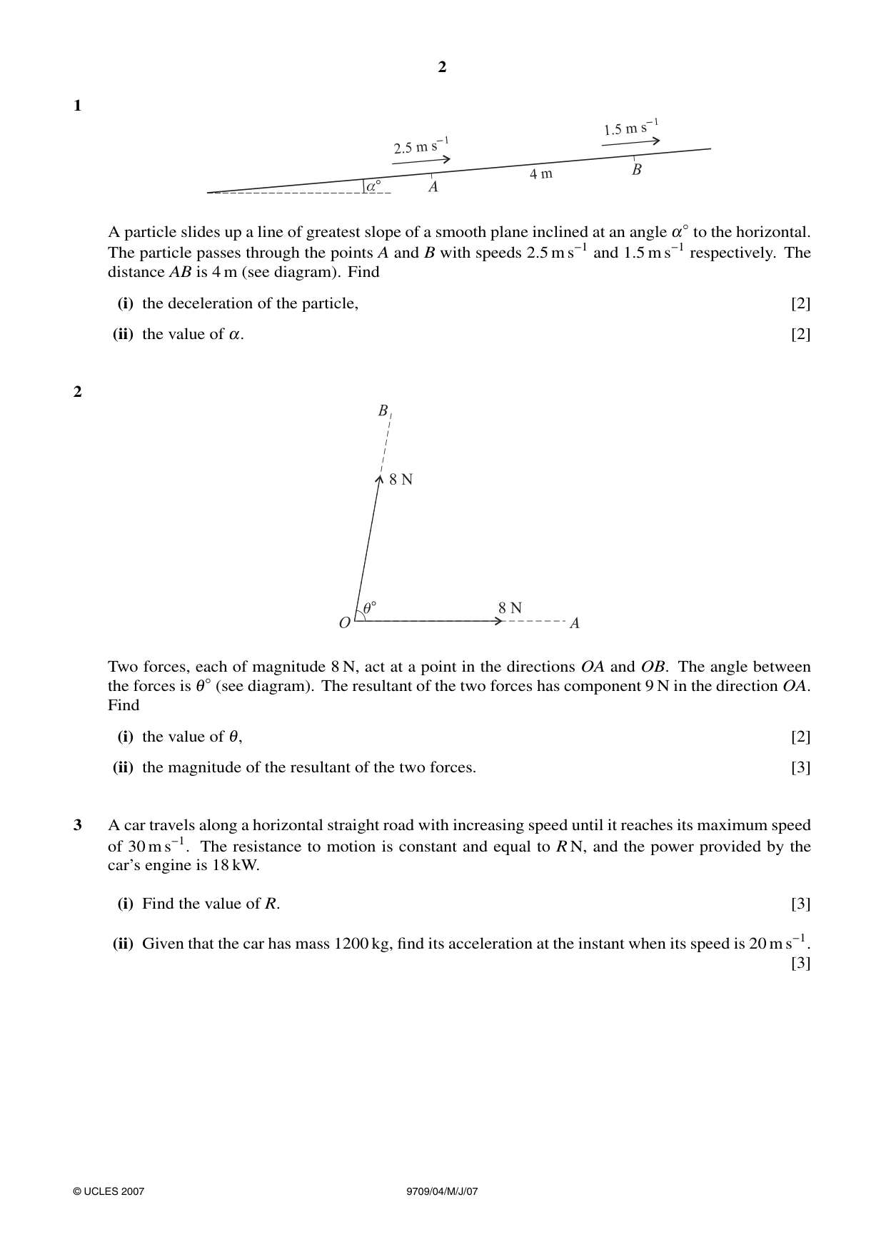 Cambridge A Level Mathematics 9709 2007 May/June Paper 4 · Variant 1 question paper, page 2 of 4