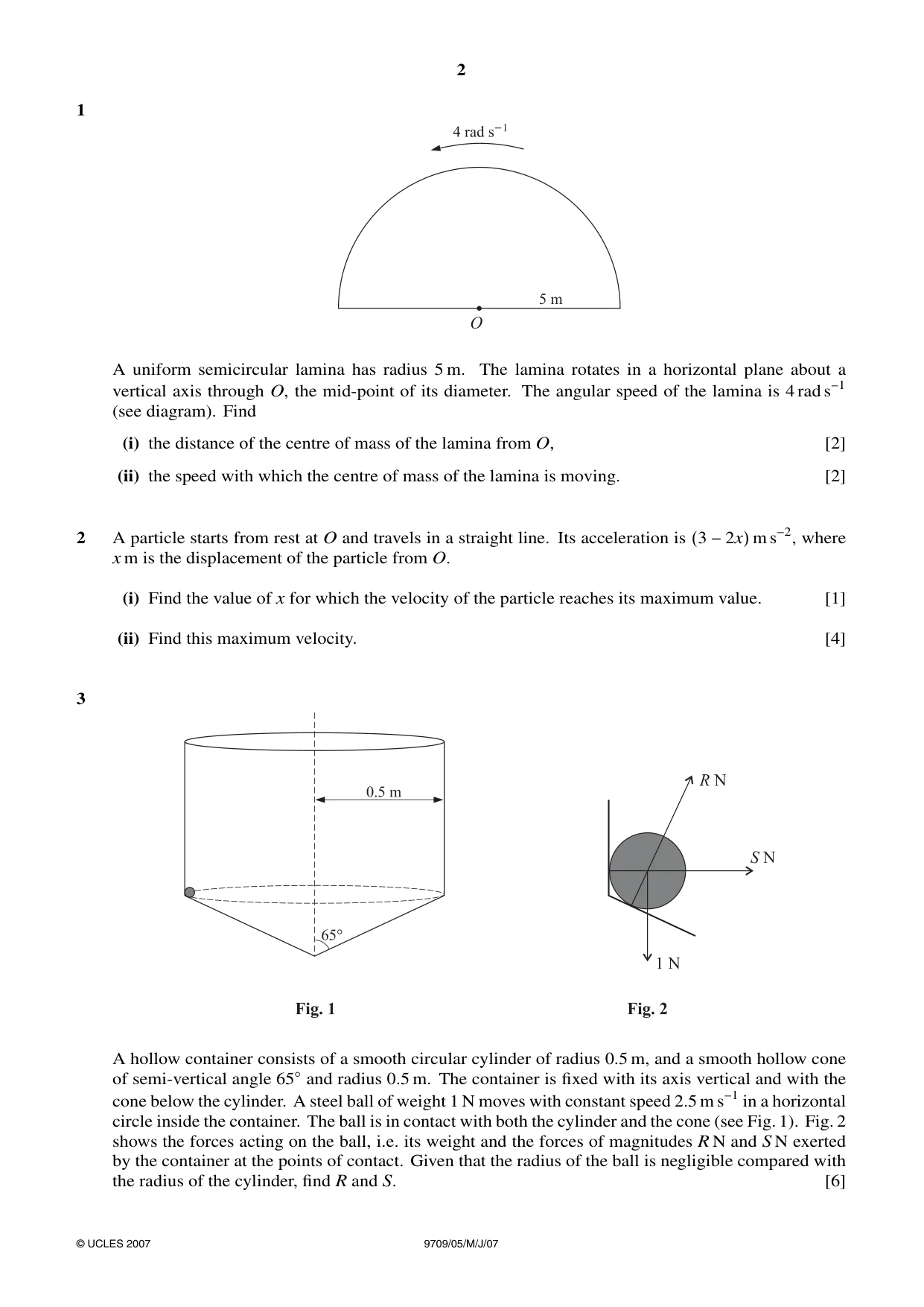 Cambridge A Level Mathematics 9709 2007 May/June Paper 5 · Variant 1 question paper, page 2 of 4