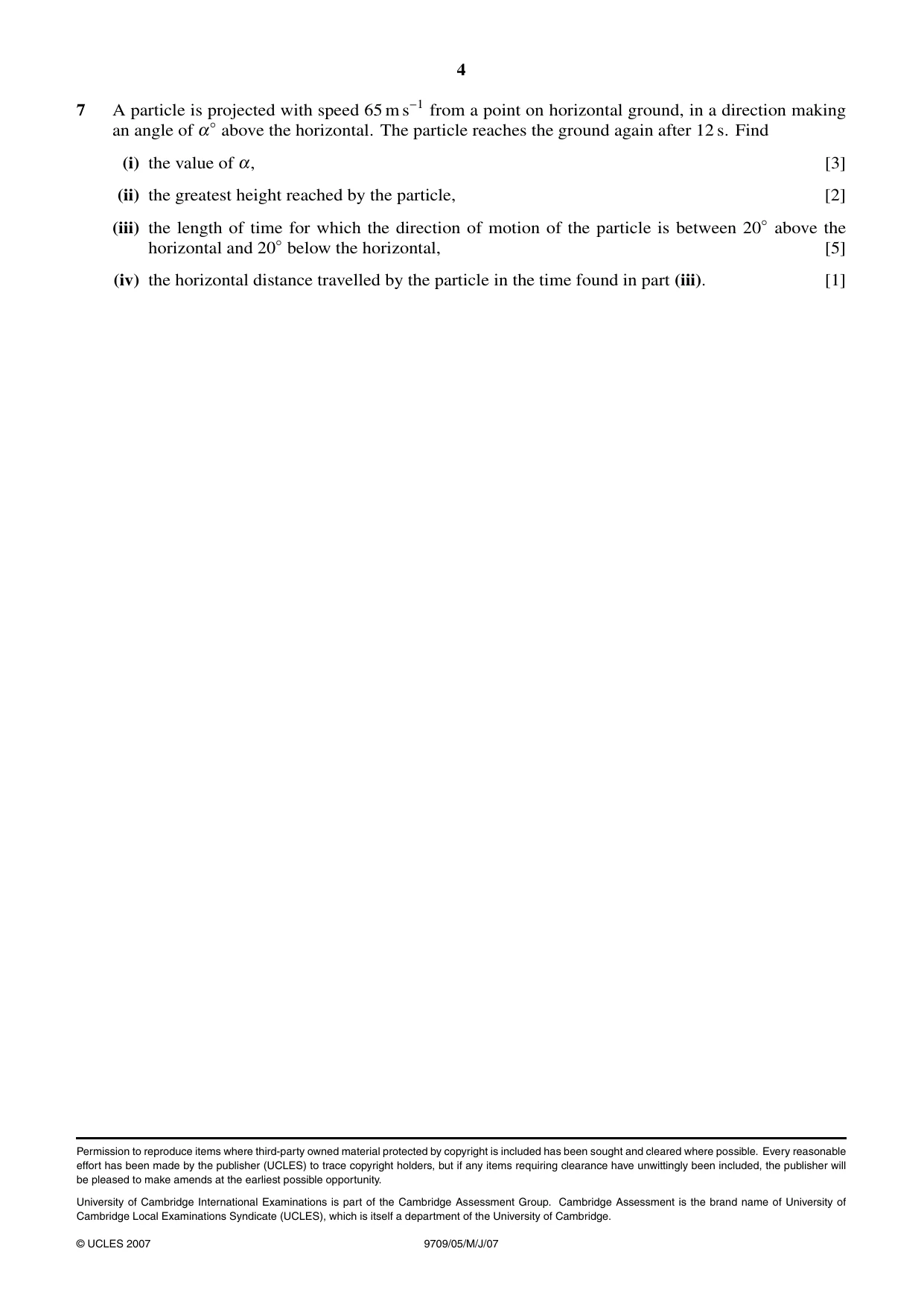 Cambridge A Level Mathematics 9709 2007 May/June Paper 5 · Variant 1 question paper, page 4 of 4
