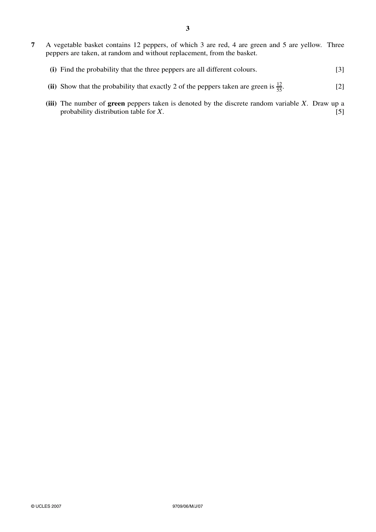 Cambridge A Level Mathematics 9709 2007 May/June Paper 6 · Variant 1 question paper, page 3 of 4