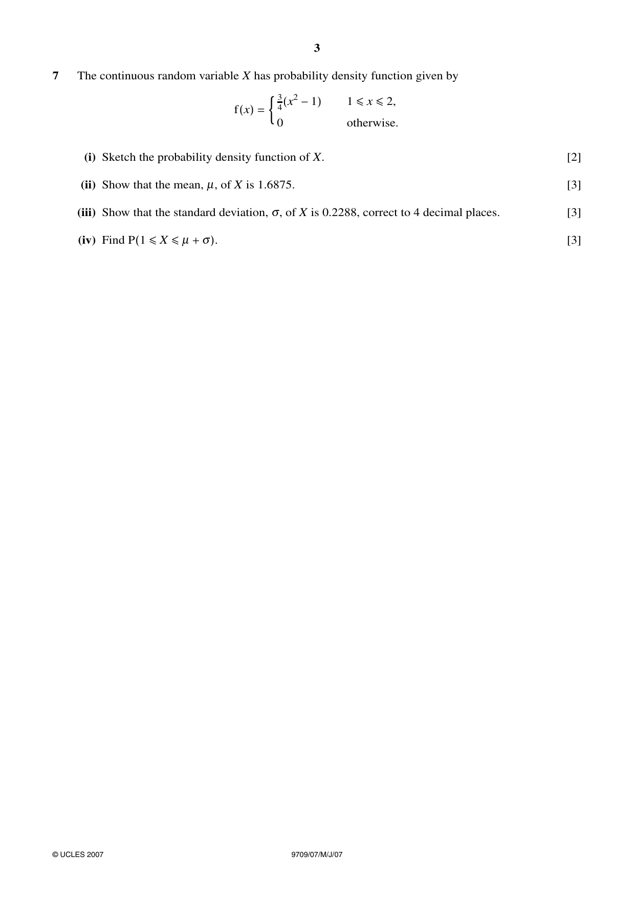 Cambridge A Level Mathematics 9709 2007 May/June Paper 7 · Variant 1 question paper, page 3 of 4