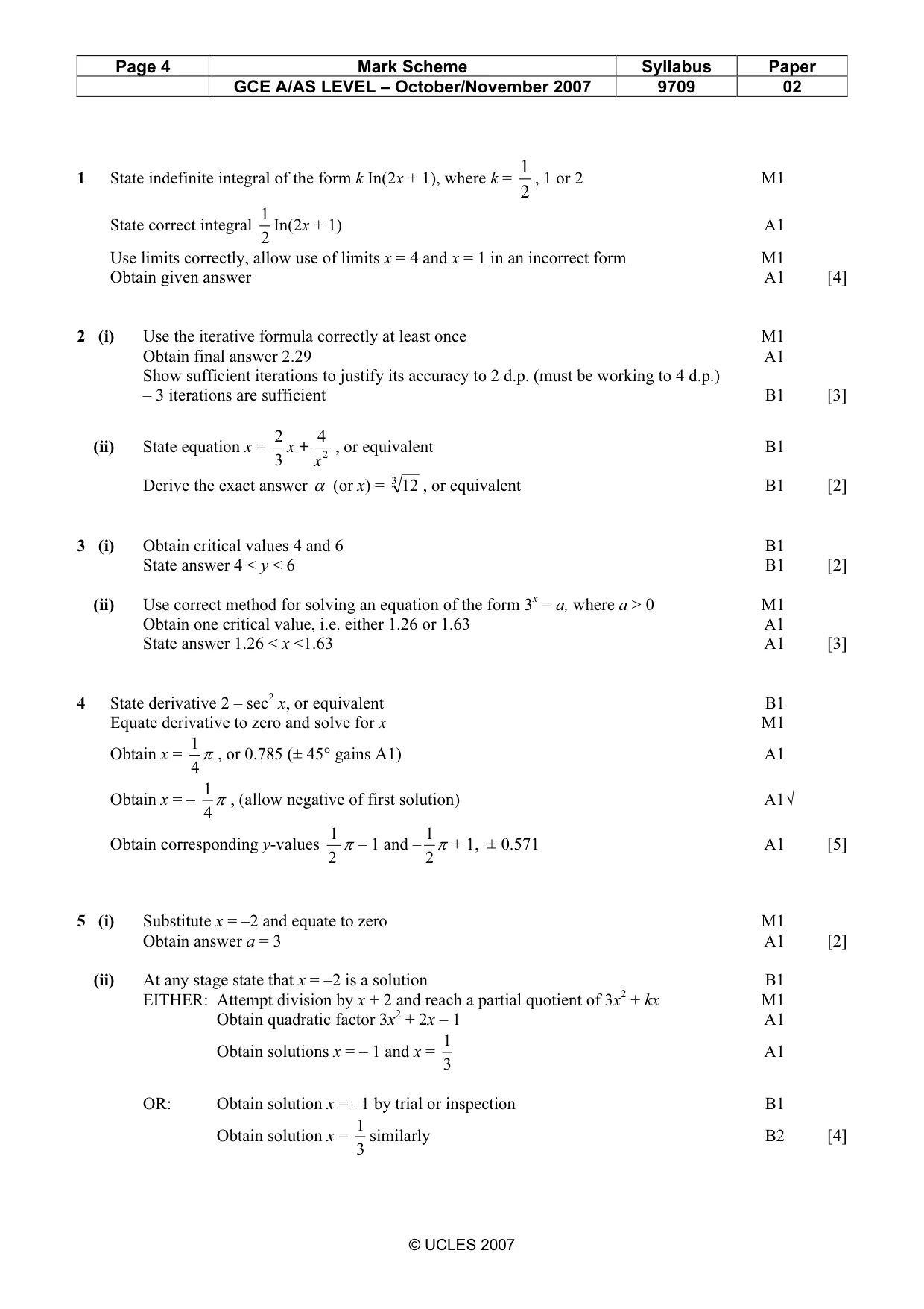 Mark scheme, page 4 of 5