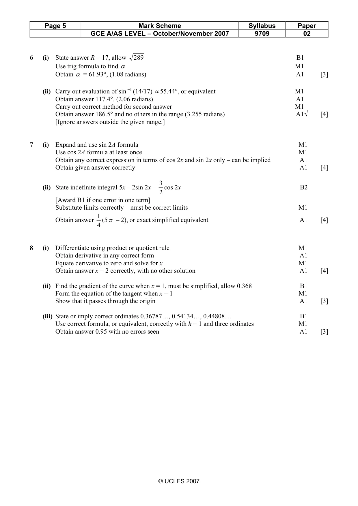 Mark scheme, page 5 of 5