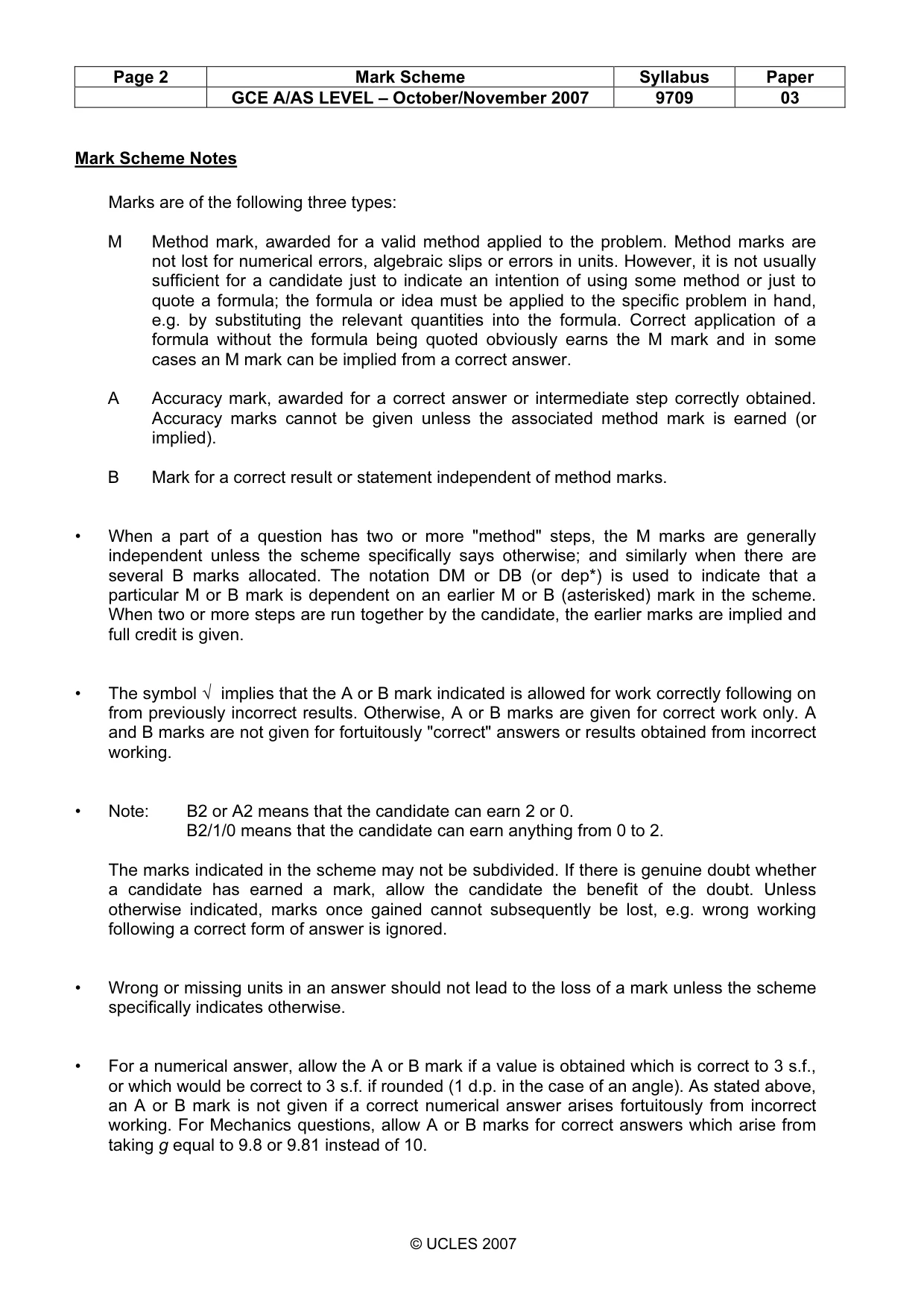 Mark scheme, page 2 of 6