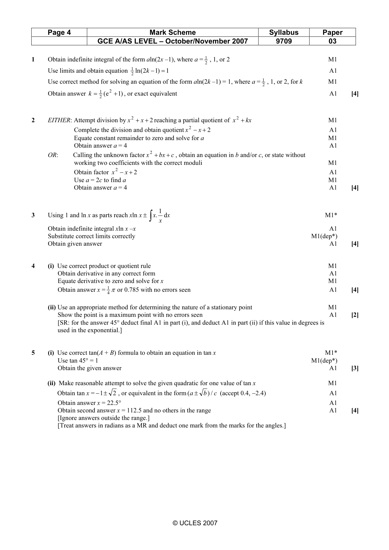 Mark scheme, page 4 of 6