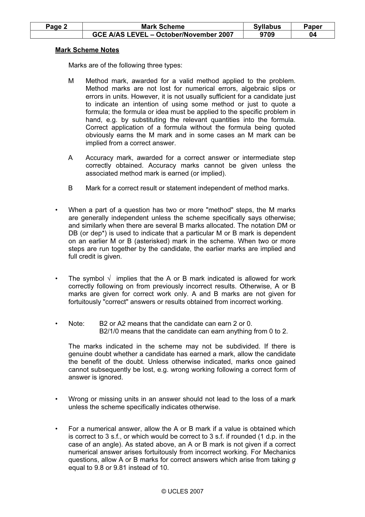 Mark scheme, page 2 of 6