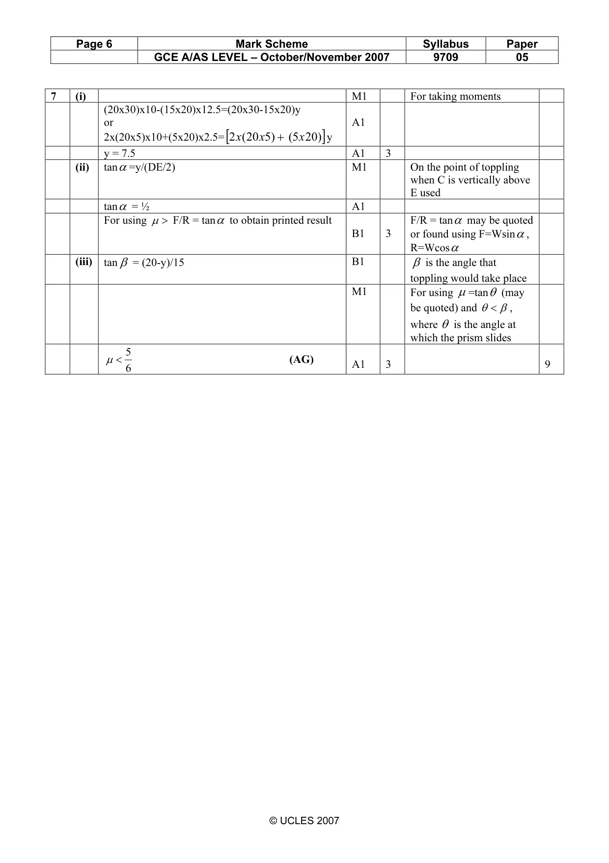 Mark scheme, page 6 of 6