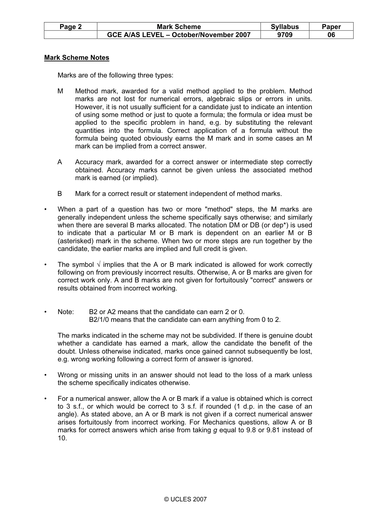 Mark scheme, page 2 of 6