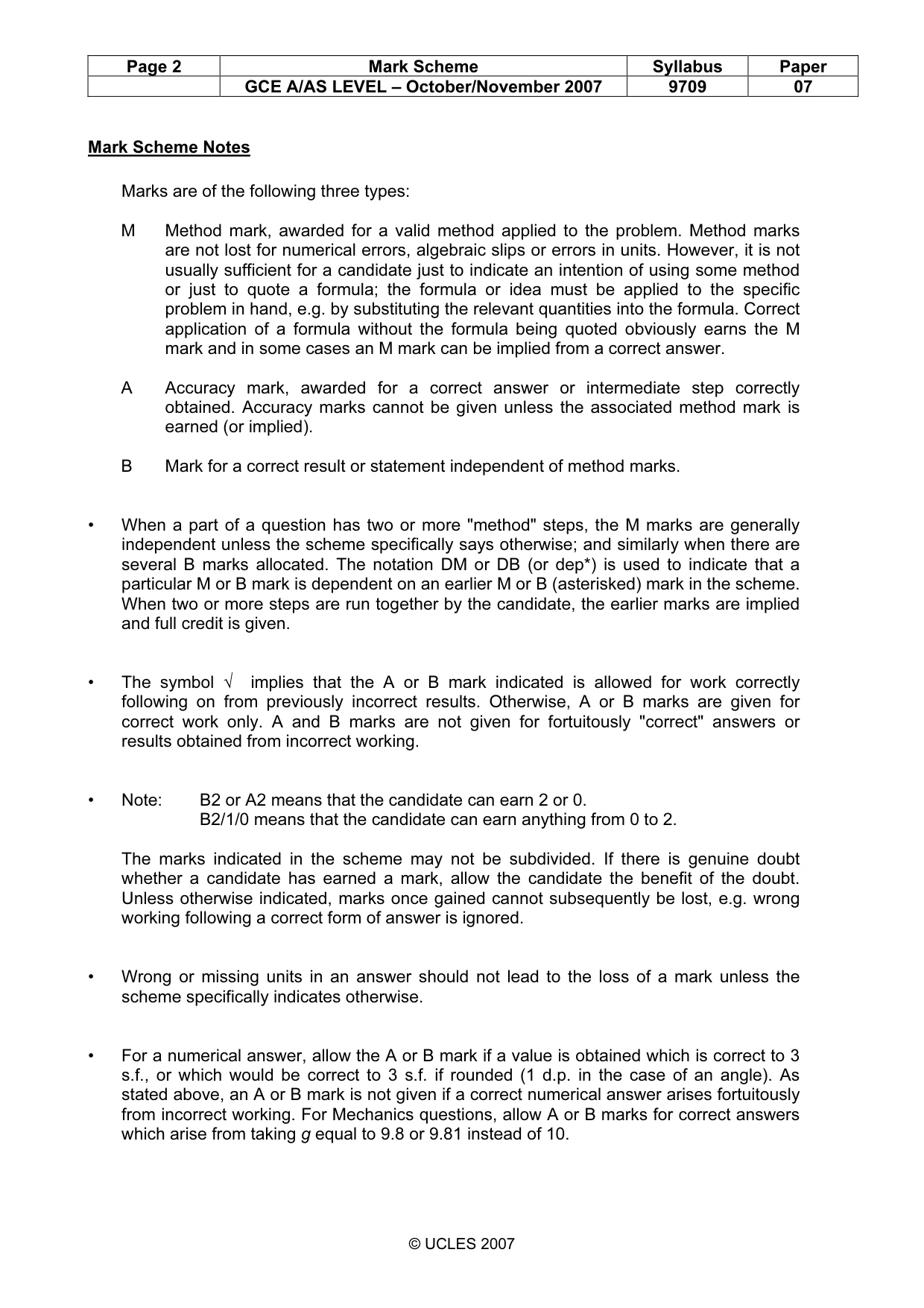 Mark scheme, page 2 of 6