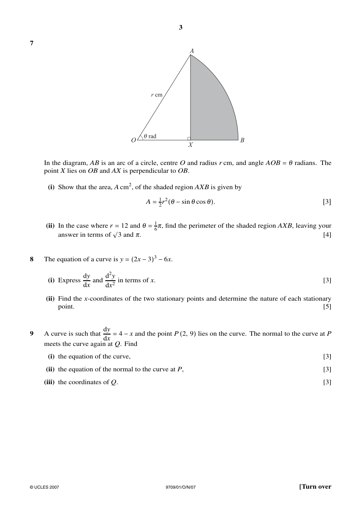 Cambridge A Level Mathematics 9709 2007 Oct/Nov Paper 1 · Variant 1 question paper, page 3 of 4