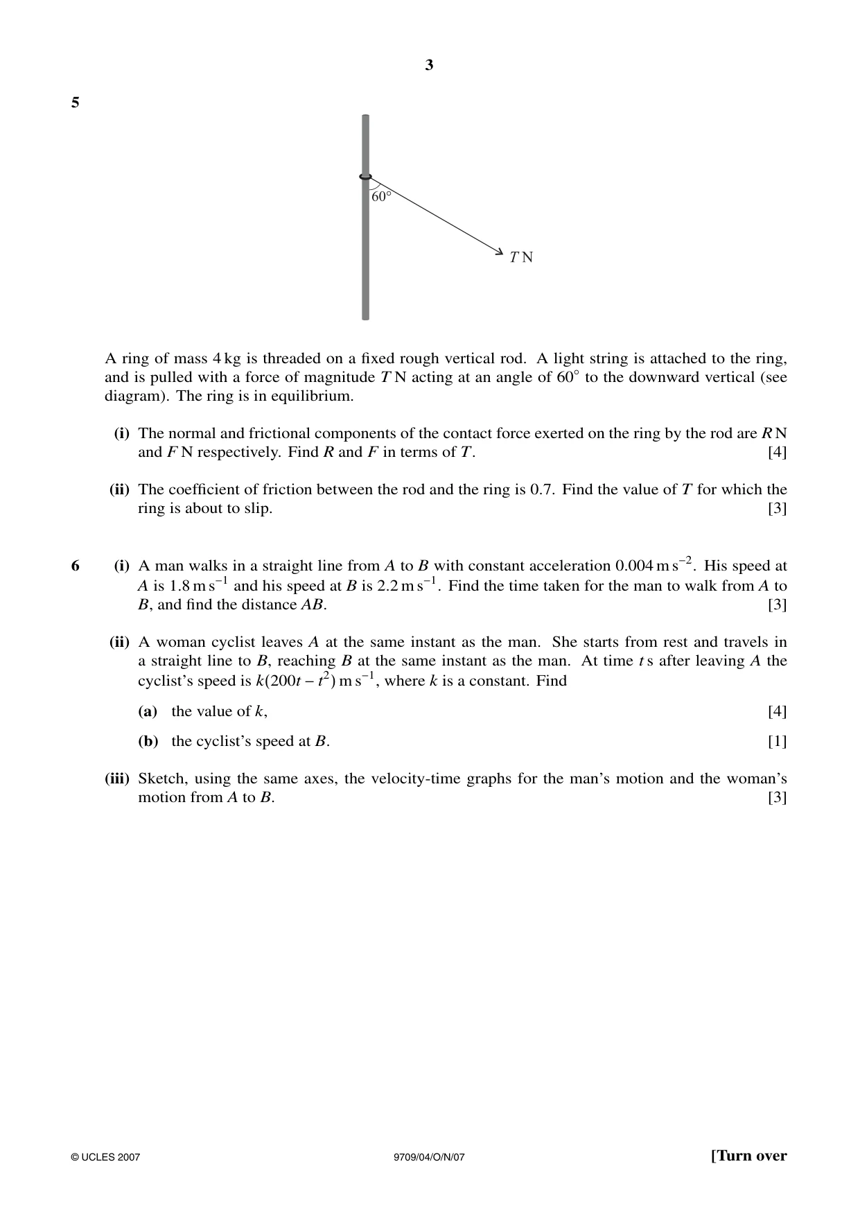 Cambridge A Level Mathematics 9709 2007 Oct/Nov Paper 4 · Variant 1 question paper, page 3 of 4