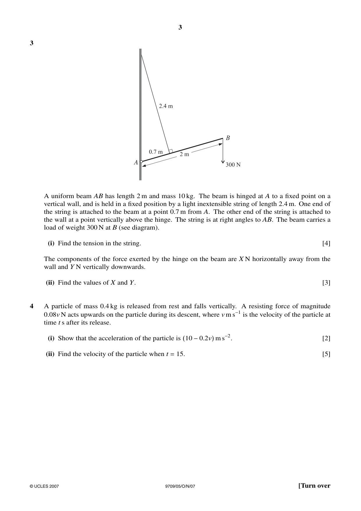 Cambridge A Level Mathematics 9709 2007 Oct/Nov Paper 5 · Variant 1 question paper, page 3 of 8