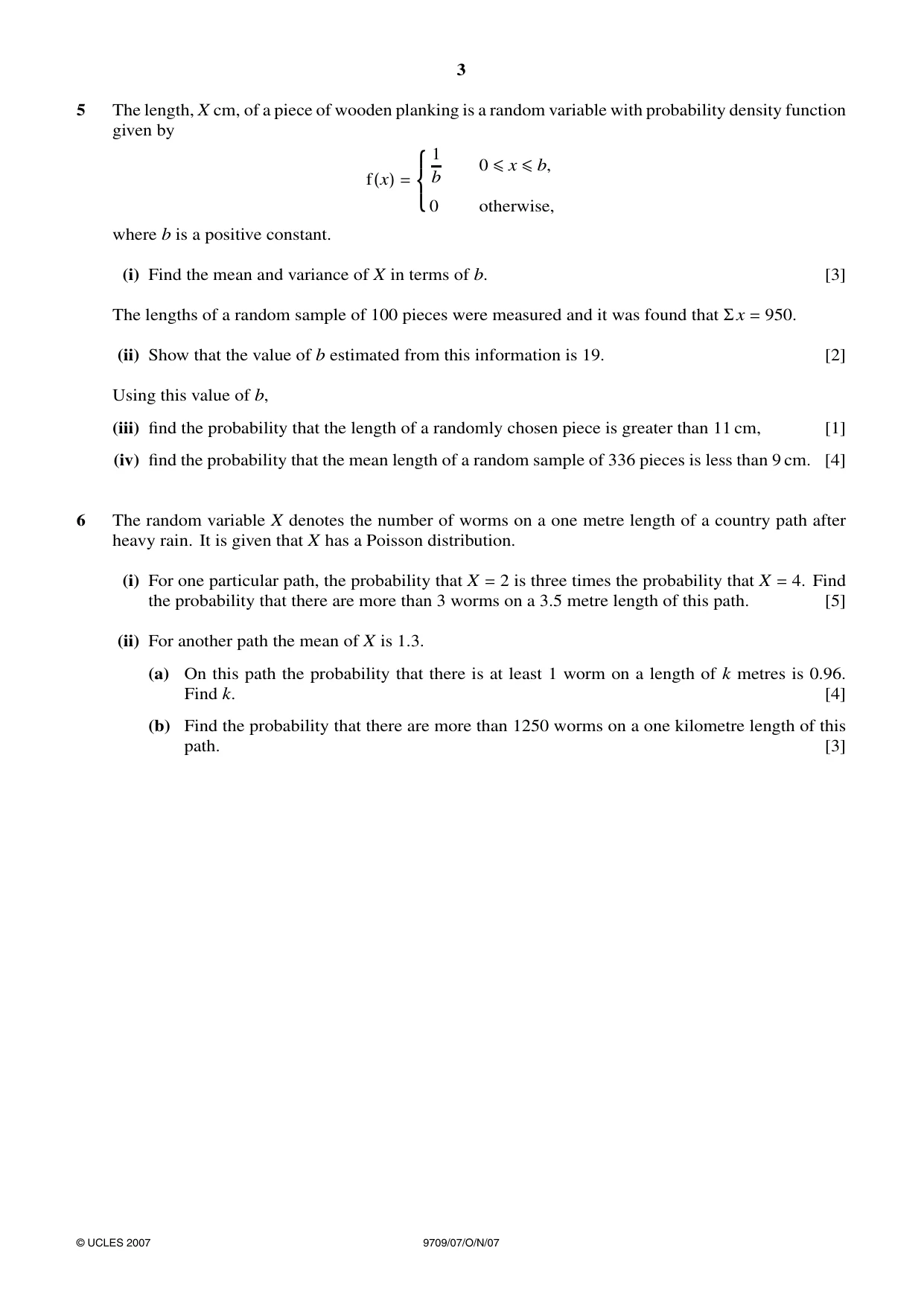 Cambridge A Level Mathematics 9709 2007 Oct/Nov Paper 7 · Variant 1 question paper, page 3 of 4