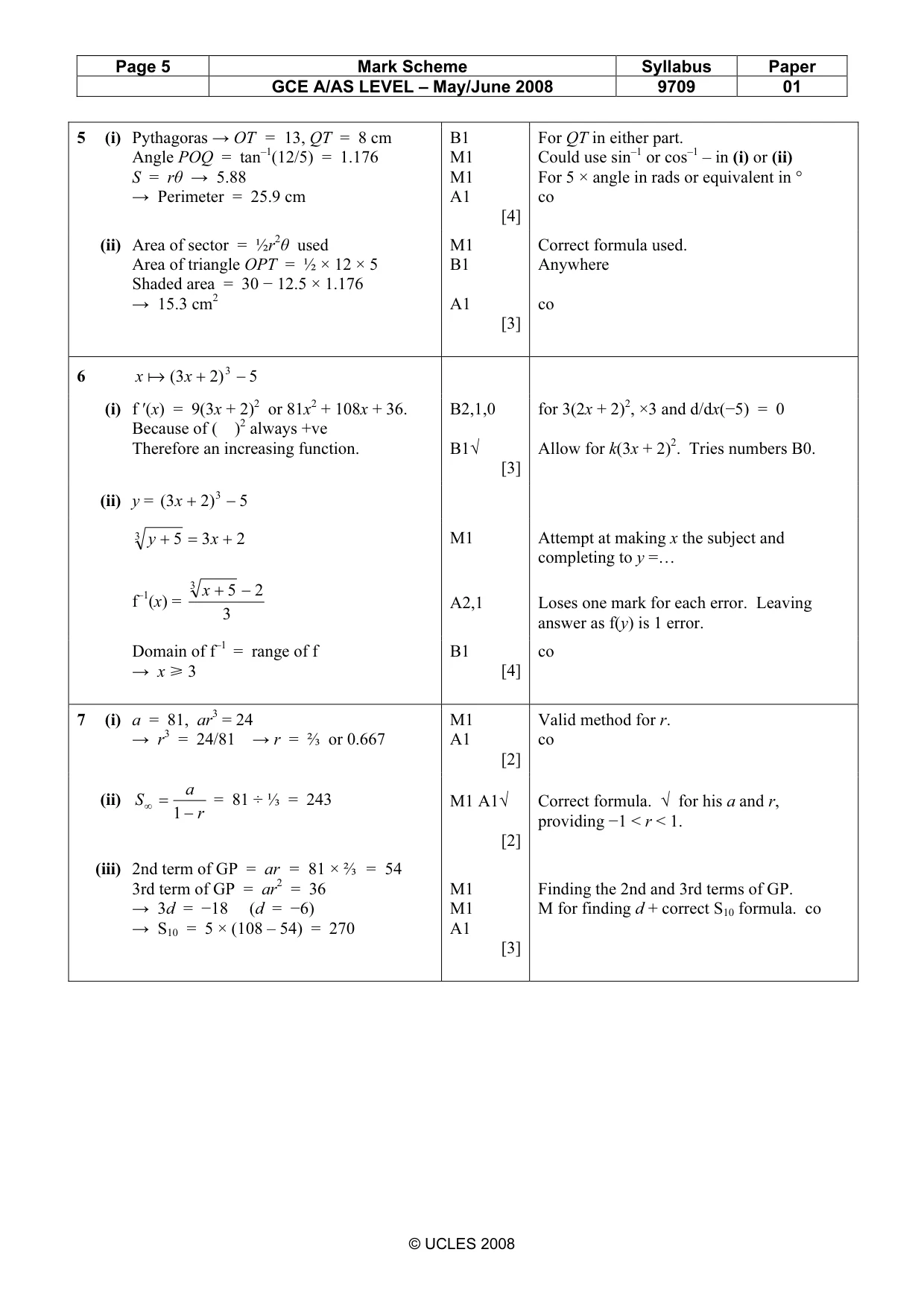 Mark scheme, page 5 of 7