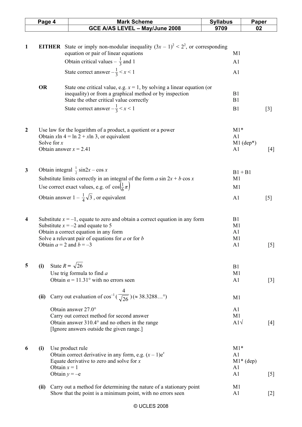 Mark scheme, page 4 of 5