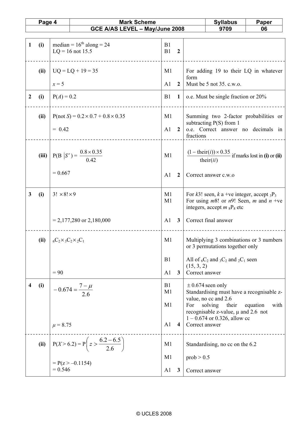 Mark scheme, page 4 of 6