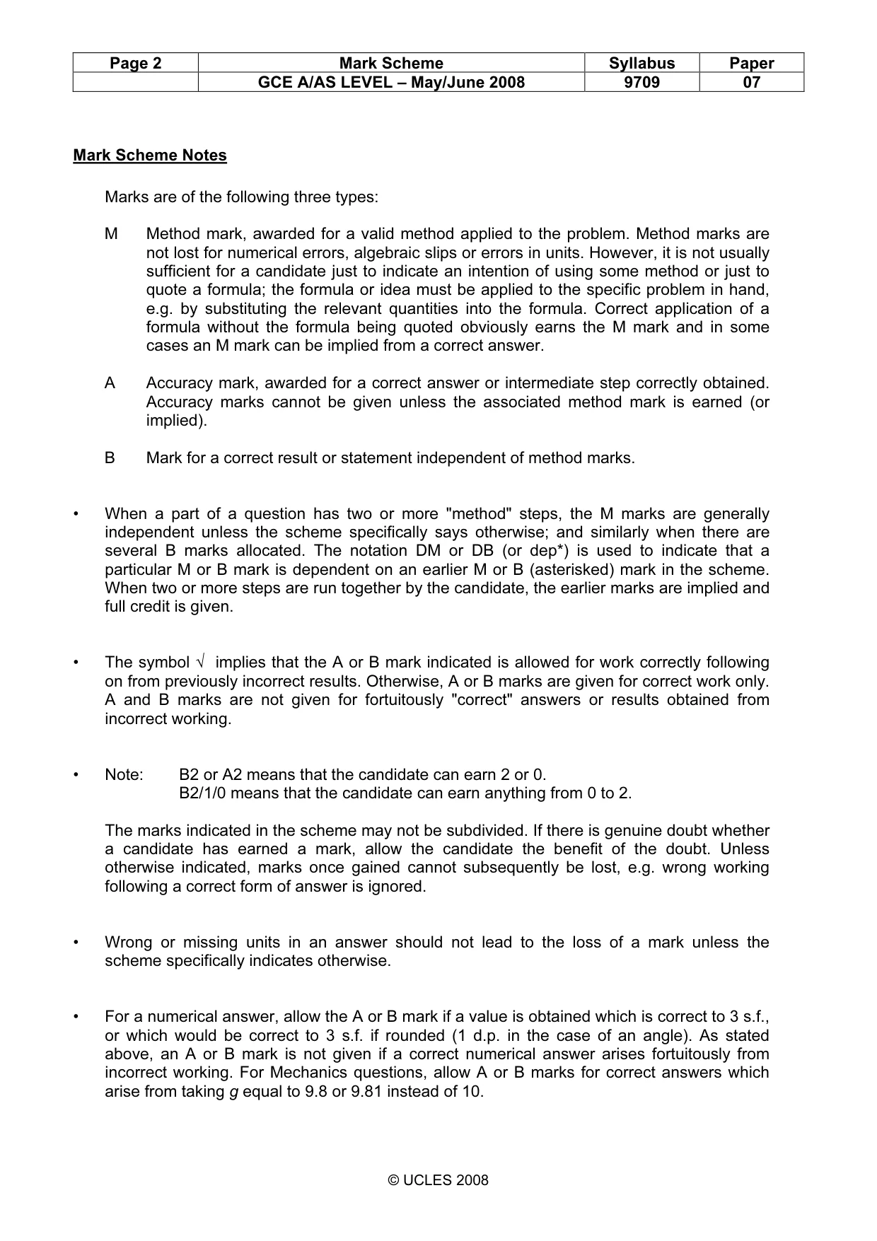 Mark scheme, page 2 of 6
