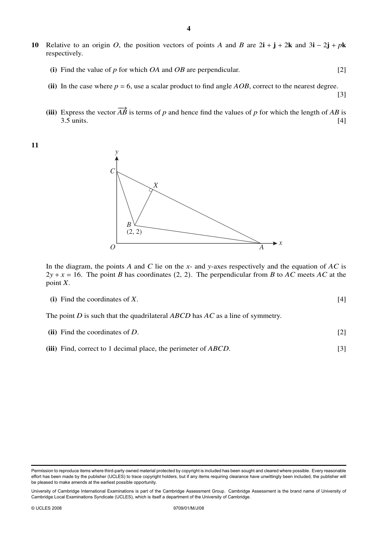 Cambridge A Level Mathematics 9709 2008 May/June Paper 1 · Variant 1 question paper, page 4 of 4