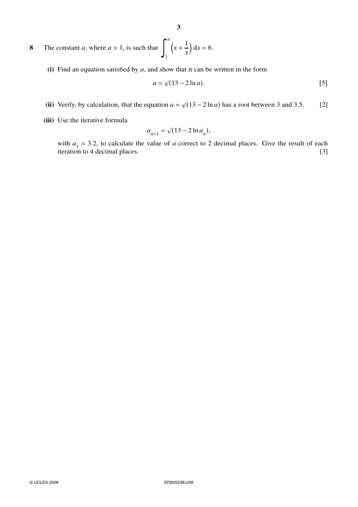 Cambridge A Level Mathematics 9709 2008 May/June Paper 2 · Variant 1 question paper, page 3 of 4