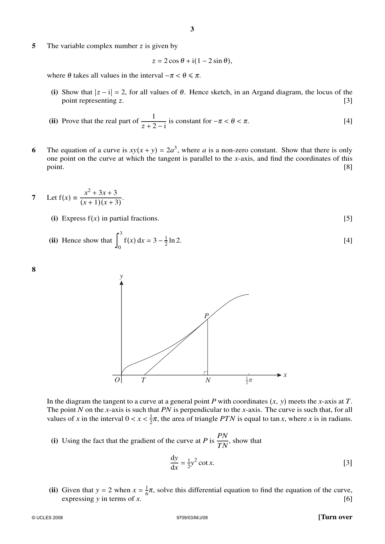 Cambridge A Level Mathematics 9709 2008 May/June Paper 3 · Variant 1 question paper, page 3 of 4