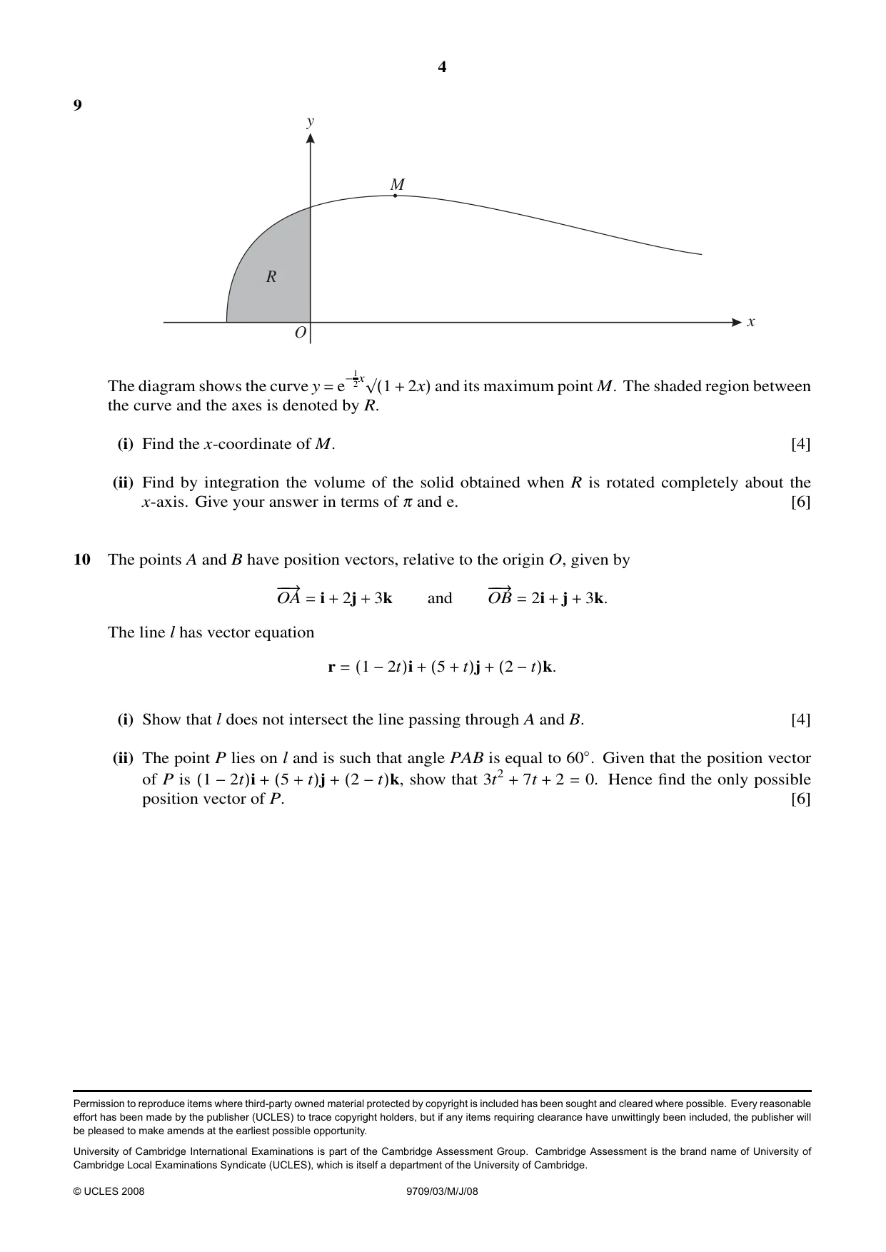 Cambridge A Level Mathematics 9709 2008 May/June Paper 3 · Variant 1 question paper, page 4 of 4