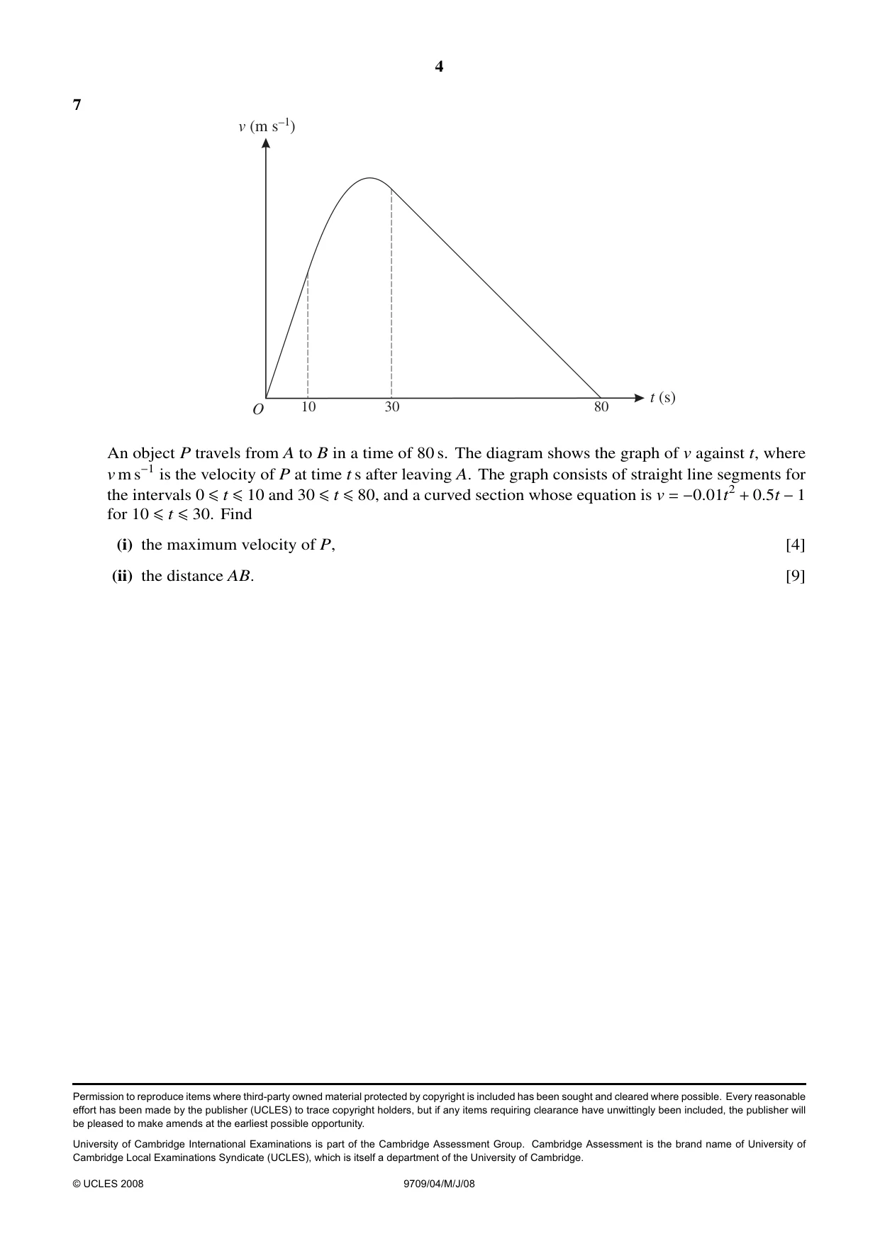 Cambridge A Level Mathematics 9709 2008 May/June Paper 4 · Variant 1 question paper, page 4 of 4