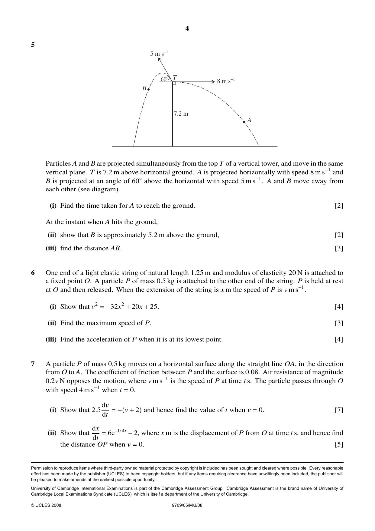 Cambridge A Level Mathematics 9709 2008 May/June Paper 5 · Variant 1 question paper, page 4 of 4