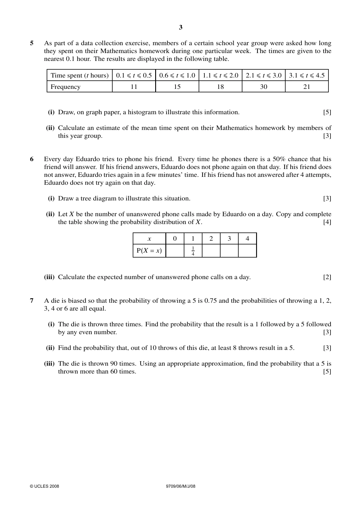 Cambridge A Level Mathematics 9709 2008 May/June Paper 6 · Variant 1 question paper, page 3 of 4