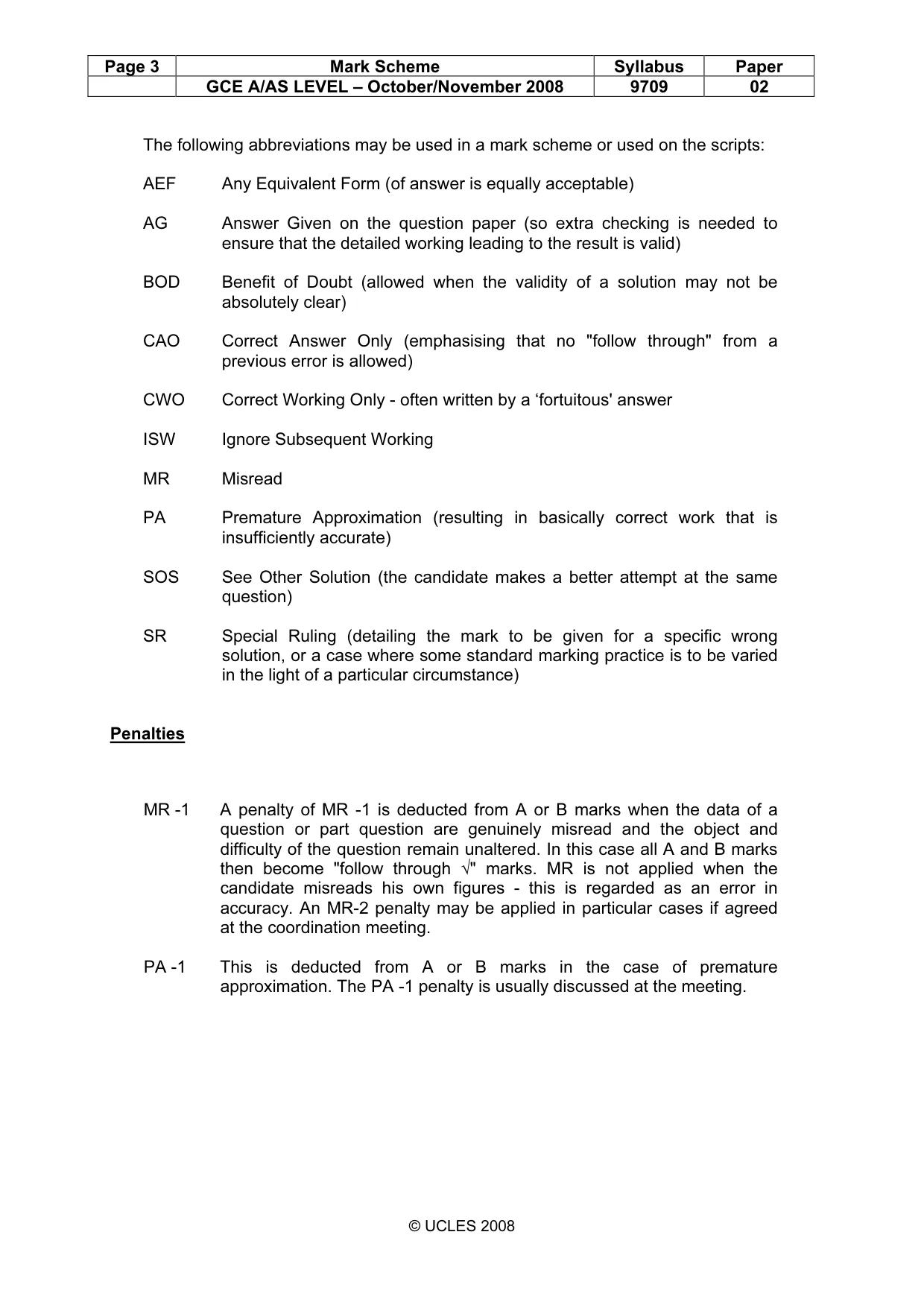 Mark scheme, page 3 of 5