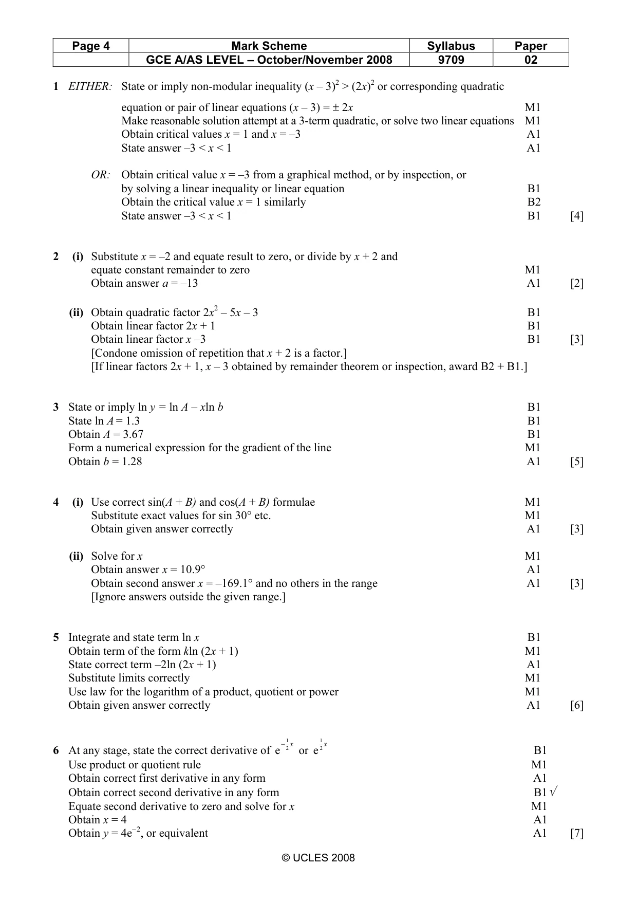 Mark scheme, page 4 of 5