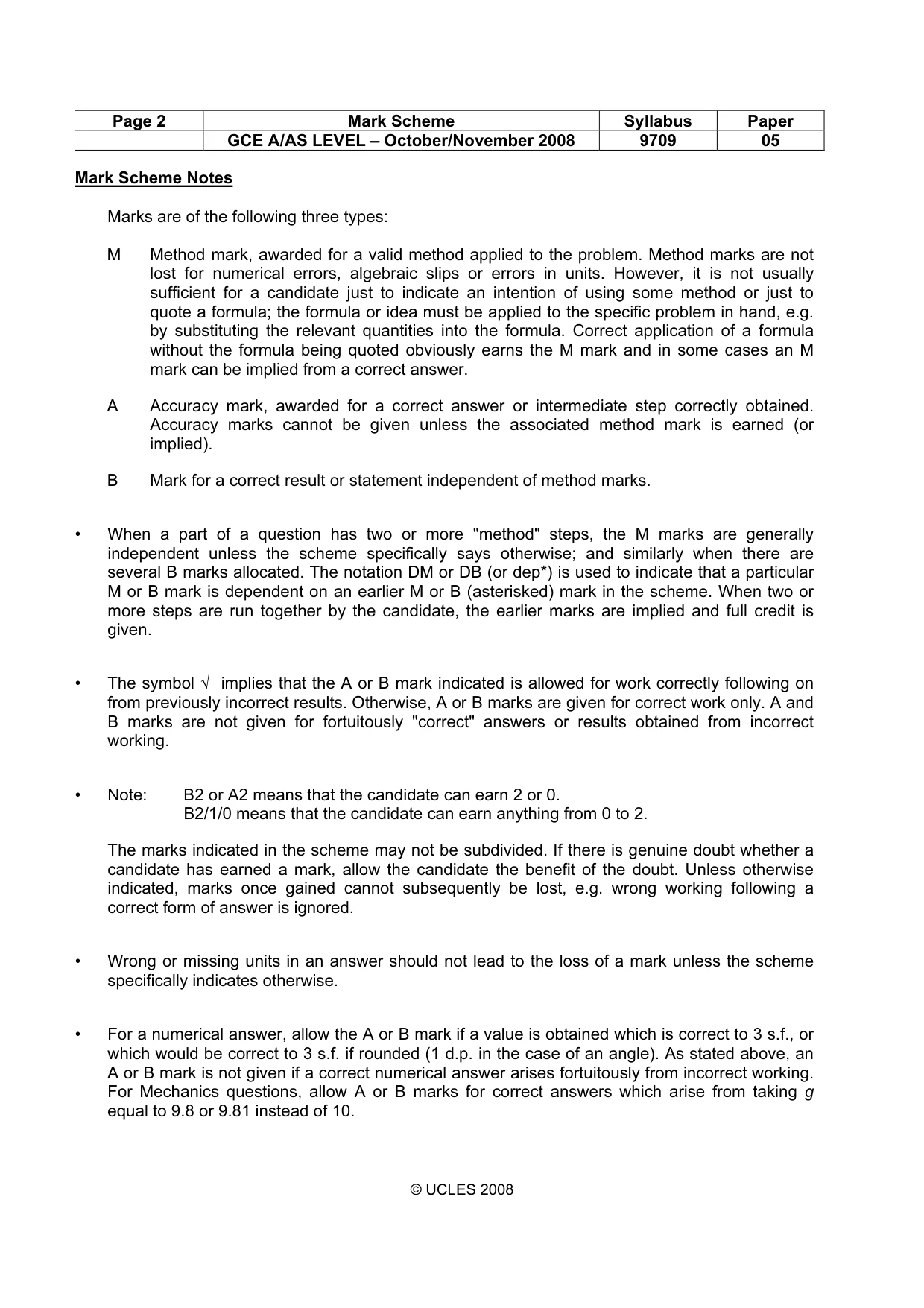 Mark scheme, page 2 of 6