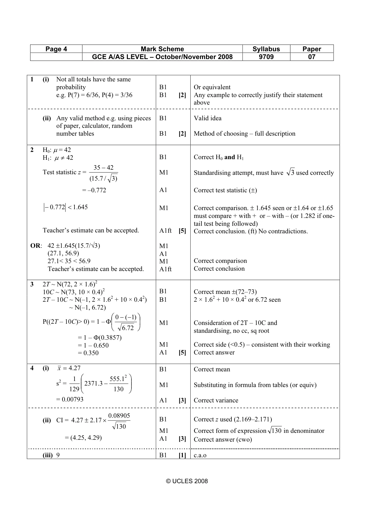 Mark scheme, page 4 of 6