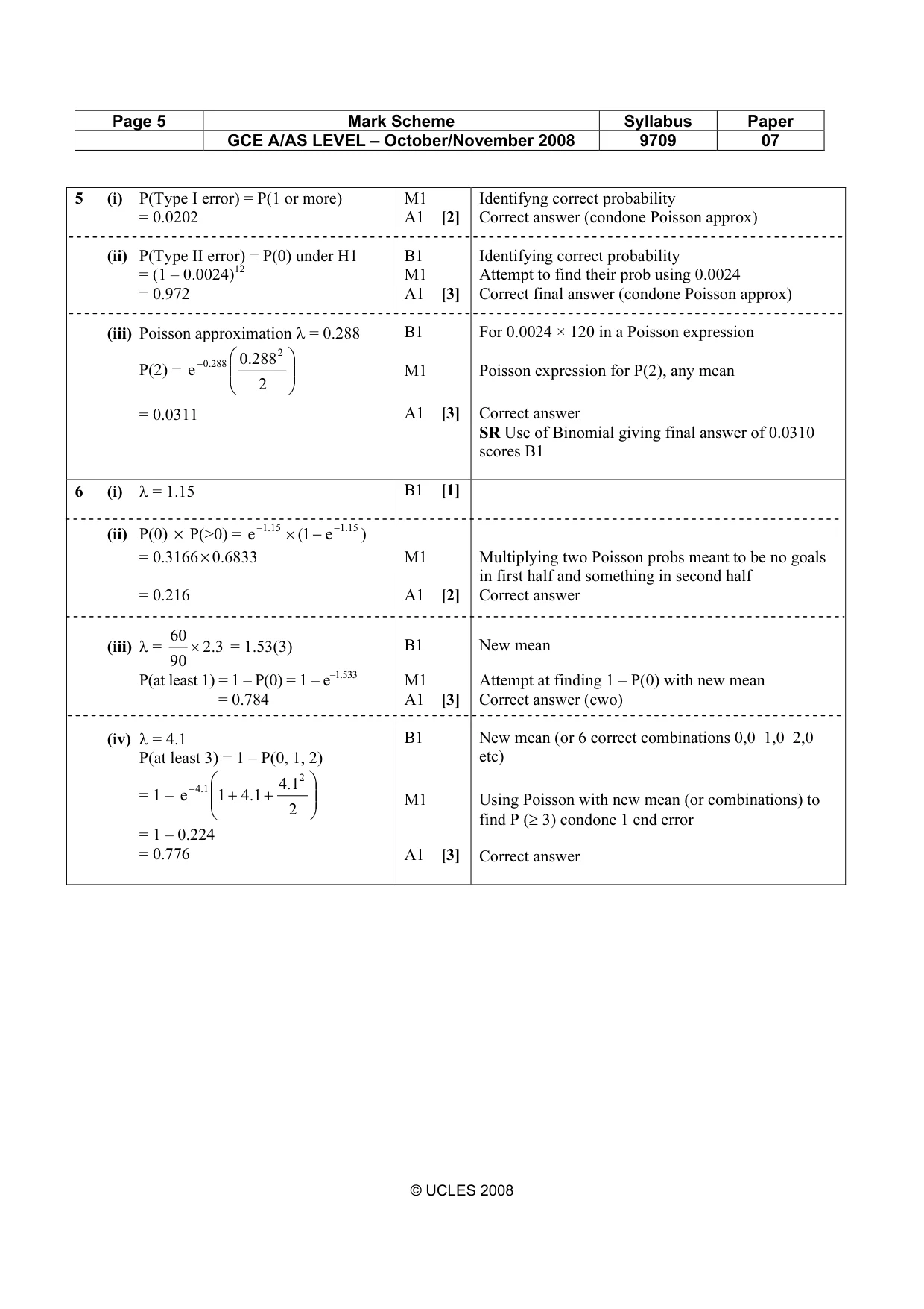 Mark scheme, page 5 of 6