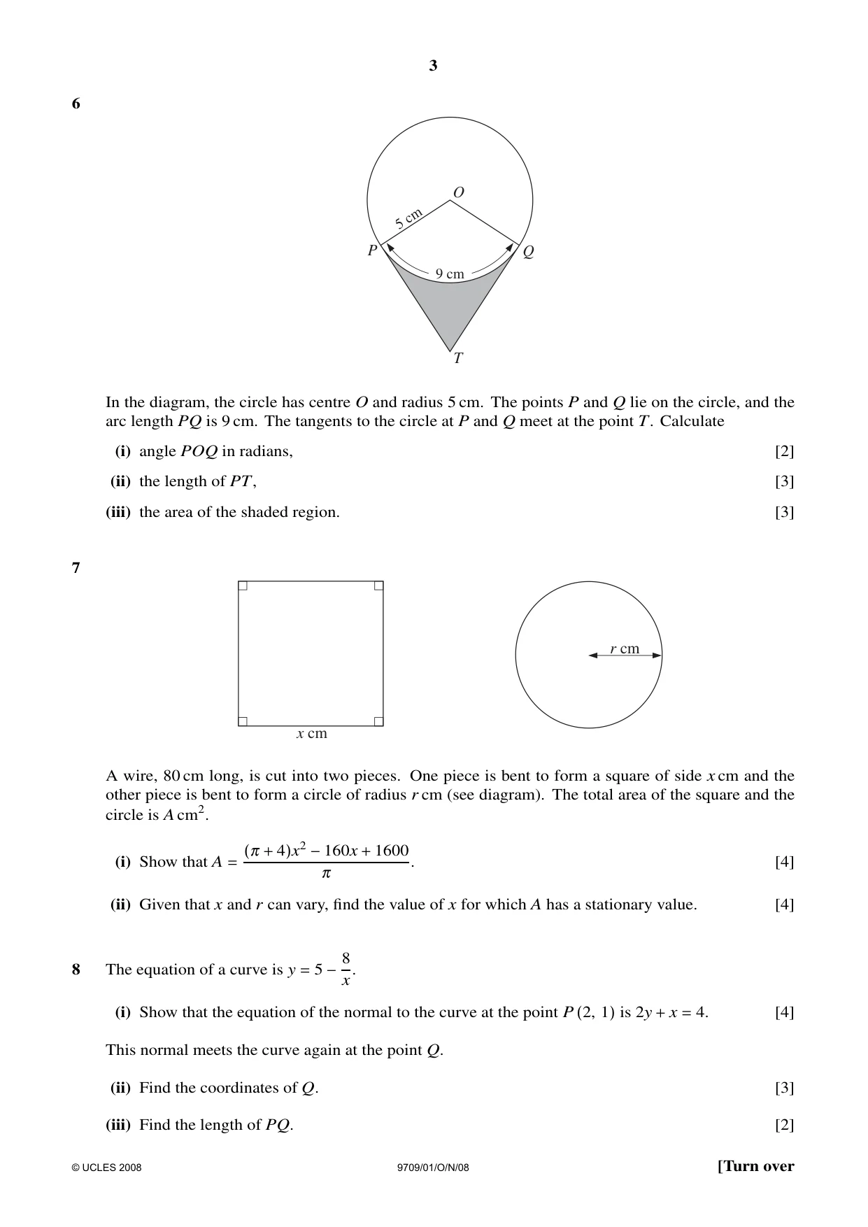 Cambridge A Level Mathematics 9709 2008 Oct/Nov Paper 1 · Variant 1 question paper, page 3 of 4