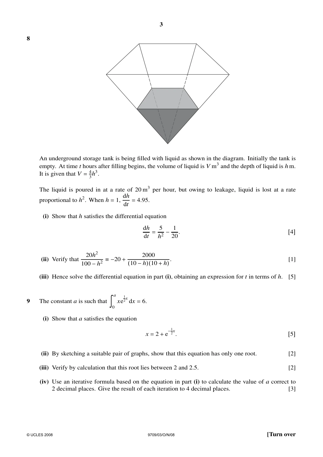 Cambridge A Level Mathematics 9709 2008 Oct/Nov Paper 3 · Variant 1 question paper, page 3 of 4